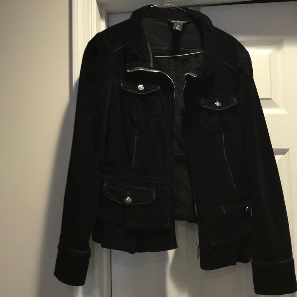 WHBM Black Corduroy Ruffle Jacket